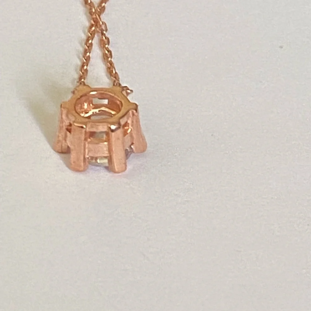 925 Silver necklace solitaire cz 14K rose gold plated